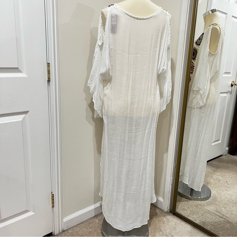 Swim Cover-Up with Crochet Accents white One Size Hi-Low Style Sheer - Picture 4 of 11